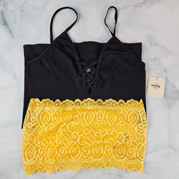Free People bra bralette lace tank top shirt bundle, black yellow, size xs/s nwt - Picture 1 of 7